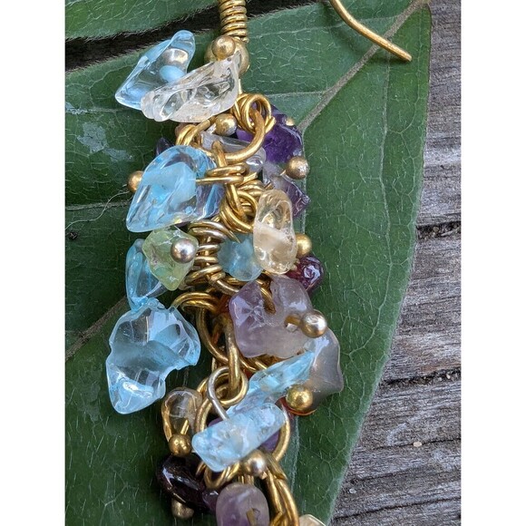 Vintage Gemstone Nugget Earrings - Rose Quartz Stone Earrings - Picture 6 of 10